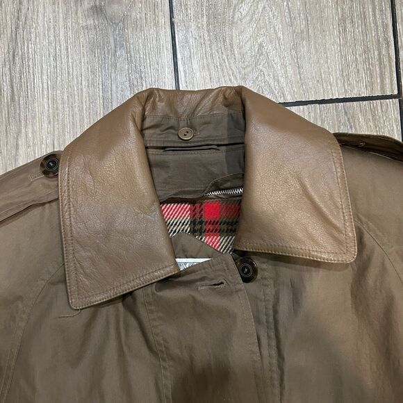 J Gallery Trench Coat 9/10 Long Brown Leather Collar Tie Warm Lined Layering - Picture 3 of 12
